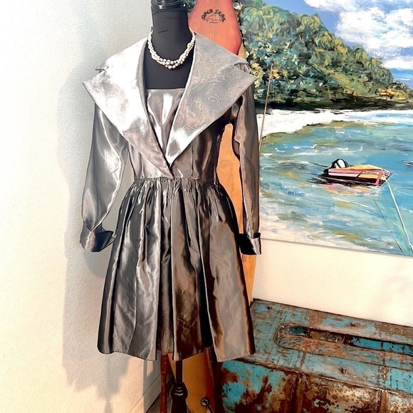 VTG(Rare),Lola Berent,Stunning Evening, Metallic Silver Cocktail Dress,Size 4 - Picture 4 of 16